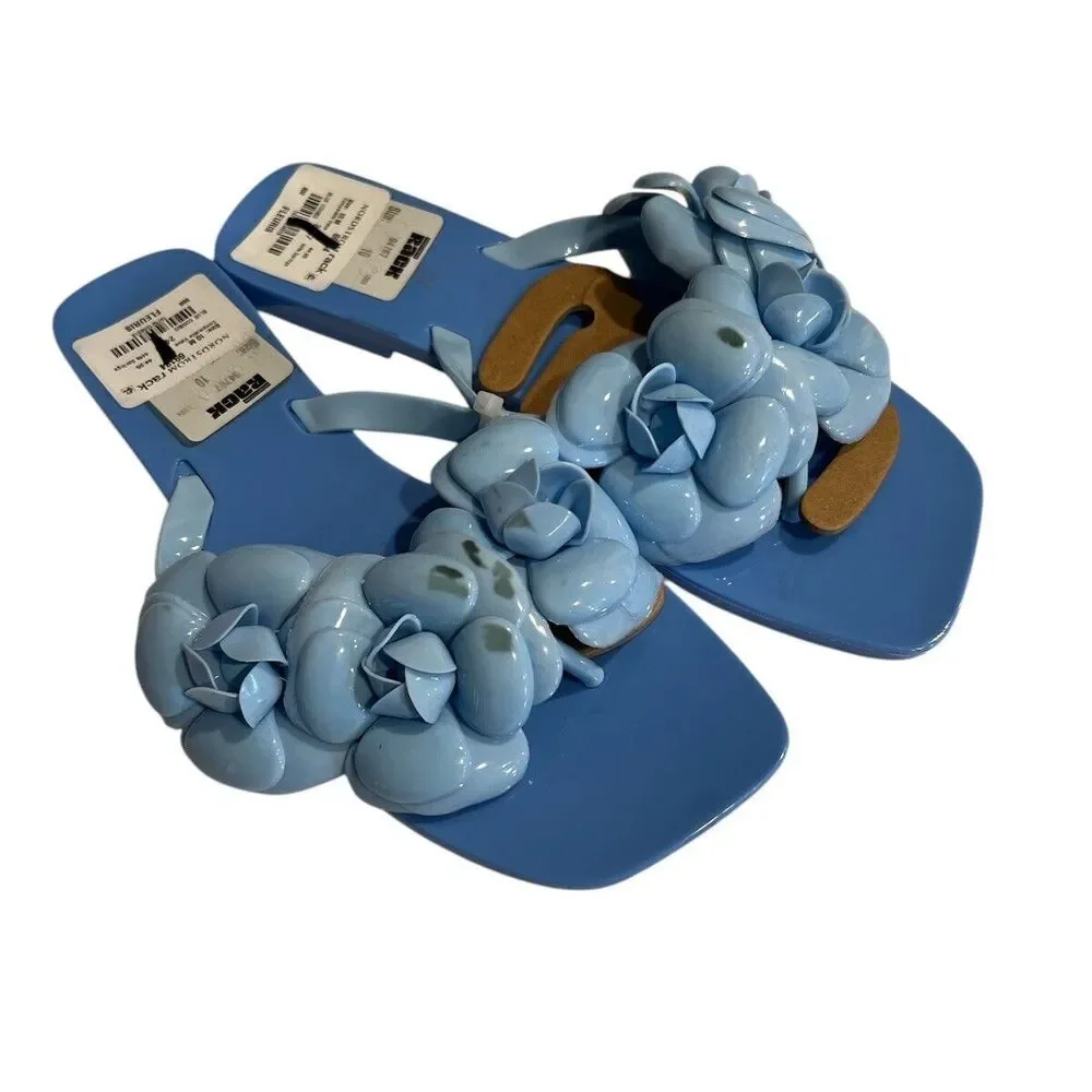 Jeffrey‎ Campbell Fleuris Jelly Flip Flop Blue Floral Thong Sandals Size 10 New
